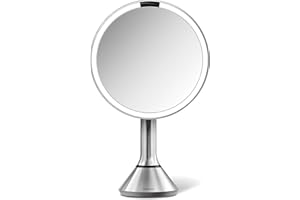 simplehuman ST3052 20cm Espejo con Sensor Control de Brillo Táctil y Doble Luz Espejo de Maquillaje con Iluminación 5X Aumento Acero Cepillado