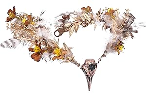 MOSTORY Hexenkrone Kopfschmuck für Renaissance Cosplay, Gold Rabenkrone Tiara mit Feder für Wikinger Kostüm Damen