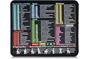 FEMONGY tappetino excel in italiano, 300 x 250 x 3 mm, tappetino mouse, mousepad, Design impermeabile più spesso, motivo combinazione tasti scelta rapida Excel/offce, Italiano