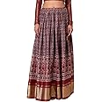 Indya Women's Silk Maxi Ajrakh Print Lehenga Skirt