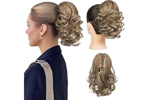 REECHO Pferdeschwanz Haarverlängerung, 23 cm Kurze lockige gewellte Haarklammer Haarteil Pferdeschwänze Haarverlängerungen Haarteile für Frauen Ponytail Extension - Honigblond mit Strähnchen