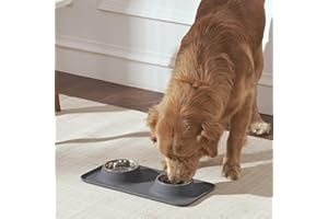 Penguin Home® Set di 4 Ciotole per Animali Domestici in Acciaio Inossidabile con Tappetino Antiscivolo in Silicone Grigio | Tappetino Impermeabile per Alimenti per Animali Domestici|M-C-48x24cm-425Ml