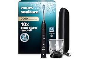 ‎PHILIPS Philips Sonicare DiamondClean 9000 elektrische Zahnbürste, Schallzahnbürste mit App, Drucksensor, 4 Putzmodi, 3 Intensitätsstufen, Ladeglas und USB-Reiseetui, Schwarz, Modell HX9911/09