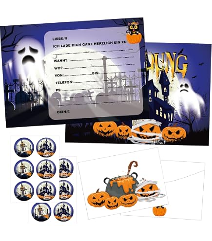10 Invitations Halloween - Cimetière - Cartes D'Invitation Effrayantes Pour Fête Adultes/Enfants | DIN A6, Vernis UV, Fabriqué En Allemagne