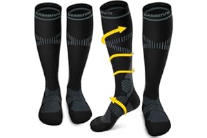 CAMBIVO Calze Compressione Graduata Donna Uomo 2Paia, Gambaletti Compressione Graduata 15-20 mmHg, Calze Elastiche a Compressione Antitrombo, Calzini Lunghe per Vene Varicose, Aereo, Sportive, Corsa