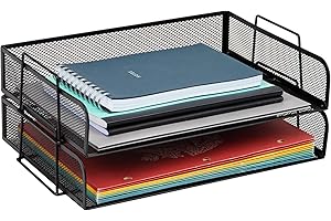 Mind Reader Network Collection, bandeja de papel apilable de 2 piezas, tamaño carta, soporte para archivos y documentos, organizador de escritorio, malla metálica, 14 pulgadas de largo x 9.75 pulgadas