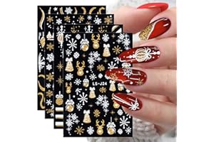 JMEOWIO Natale Glitter Adesivi Unghie Nail Art 8 Fogli Stickers Unghie Autoadesivi Decorazioni Unghie Nail Art Disegni