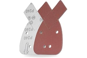 YoiYee 240 Grit Mouse Sanding Sheet, 4 Holes Hook & Loop Fastening Sandpaper, Back Sand Paper Pad, 2 Replacement Tips, For Black and Decker Detail Palm Sander, 140 x 95 mm, Red, 10pcs