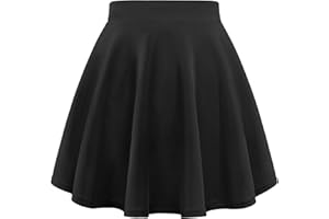 Auranso Girls Flared Skater Skirts High Waist School Uniform Skirt Stretch Pleated Plain Skirt for Kids Girls 5-13 Years Black White Navy Red Green