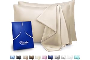 Enetix - Federa in raso di seta per capelli e pelle, confezione da 2 pezzi, con confezione regalo, senza acne e cerniera nascosta, 50×70cm, Oro champagne