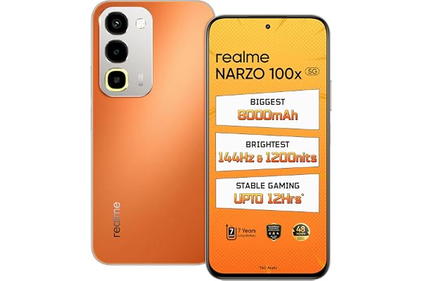realme NARZO 100x 5G (Flash Orange,6GB+128GB) | Biggest 8000mAh Battery | 45W Fast Charge | 144Hz, 1200nits Bright Display | 
