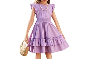 Arshiner Ragazze Abito Maniche Volanti Bambini Estivo Cotone Abito Festivo Elegante Senza Maniche Swing Abiti da Festa per Ragazza 5-13 Anni