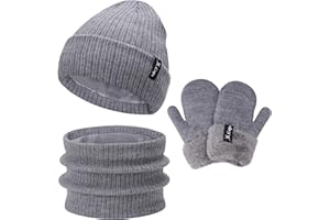 Bequemer Laden Kinder Winter Warm Mütze Loop Schal Handschuhe Set, Baby Wintermütze Fäustlinge Schlauchschal für 0-3 Jahre, Mädchen Jungen Strickmütze Touchscreen Winterhandschuhe für 4-8 Jahre