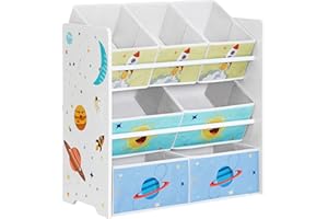 ‎SONGMICS SONGMICS GKR034W01 regał do pokoju dziecięcego, regał na zabawki z 7 pudełek do przechowywania z włókniny, regał na książki dla dzieci, regał na zabawki, 29,5 x 62,5 x 60 cm, biały