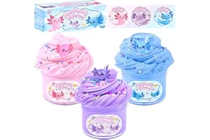 AXCOIUP 3 Pack Axolotl Butter Slime, Butter Slime Kit with Pink, Blue, Purple Axolotl Charms, Soft and Stretchy, Slime Party Favor for Girls & Boys, Classroom Rewards, Birthday Gifts for Kids