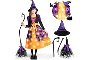 Spooktacular Creations Hexenkostüm für Mädchen, rosa Druck Hexerkostüm, Light-up Hexen Halloween Kostüm Kleid UP