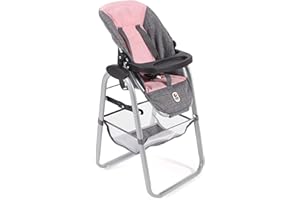 Bayer Chic 2000 - Chaise Haute pour poupée, Meubles de poupée, Accessoires de poupée, mélange de Gris, Rose