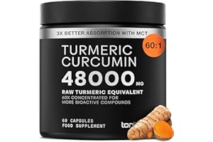 TONIIQ Turmeric Curcumin - 48000mg from a 60:1 Extract with 95% Curcuminoids - 800mg Per Serving - Black Pepper & MCT Oil for Enhanced Absorption - Third-Party Lab Tested - 60 Capsules
