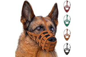 MUROM Leather Dog Muzzle German Shepherd Adjustable Breathable Doberman Dalmatian Setter Basket Medium Large Breeds Black Brown Red Green (Brown, Large)