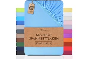 NatureMark - Prześcieradło z gumką z mikrofibry, wiele rozmiarów i kolorów, produkt markowy (90 x 200 – 100 x 200 cm, jasnoniebieski)