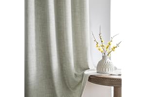 Melodieux Zasłony z taśmą marszczącą, naturalny wygląd lnu, półprzezroczyste, zaciemniające, zestaw 2 sztuk, 245 x 140 cm