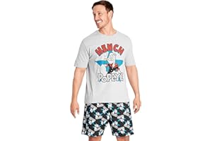 XAMIC Popeye Mens PJs Sets - T-Shirt or Long Sleeve with Long Bottoms - Mens Cotton Pyjamas 2 Piece Set - M-3XL Dad Gifts (Grey Short, M)