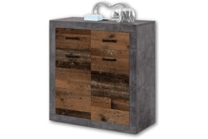 ‎STELLA TRADING Stella Trading INDIANA Vintage Kommode in Old Wood Optik, Betonoxid - rustikales Retro Sideboard mit viel Stauraum für Ihren Wohnbereich - 82 x 90 x 37 cm (B/H/T)