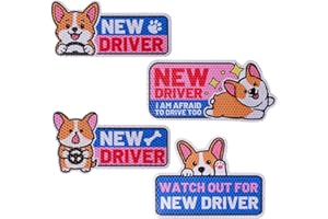 lasuroa 4pz Magneti Auto Corgi Divertente New Driver, Cartelli Riflettenti Studente Gatto Cartoon Carino Adesivi Magnetici Paraurti Riutilizzabili Avviso Sicurezza per Regali Principiante Neopatentato
