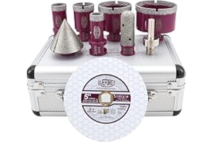 QUEFORET Punte Diamantate Gres Porcellanato 9 Pezzi - 20/25/35/55/68mm x M14 Punte Trapano, 20mm Fresa, 50mm Punta Smusso, Adattatore, Disco Diamantato 125mm per Piastrelle Ceramica Marmo Granito