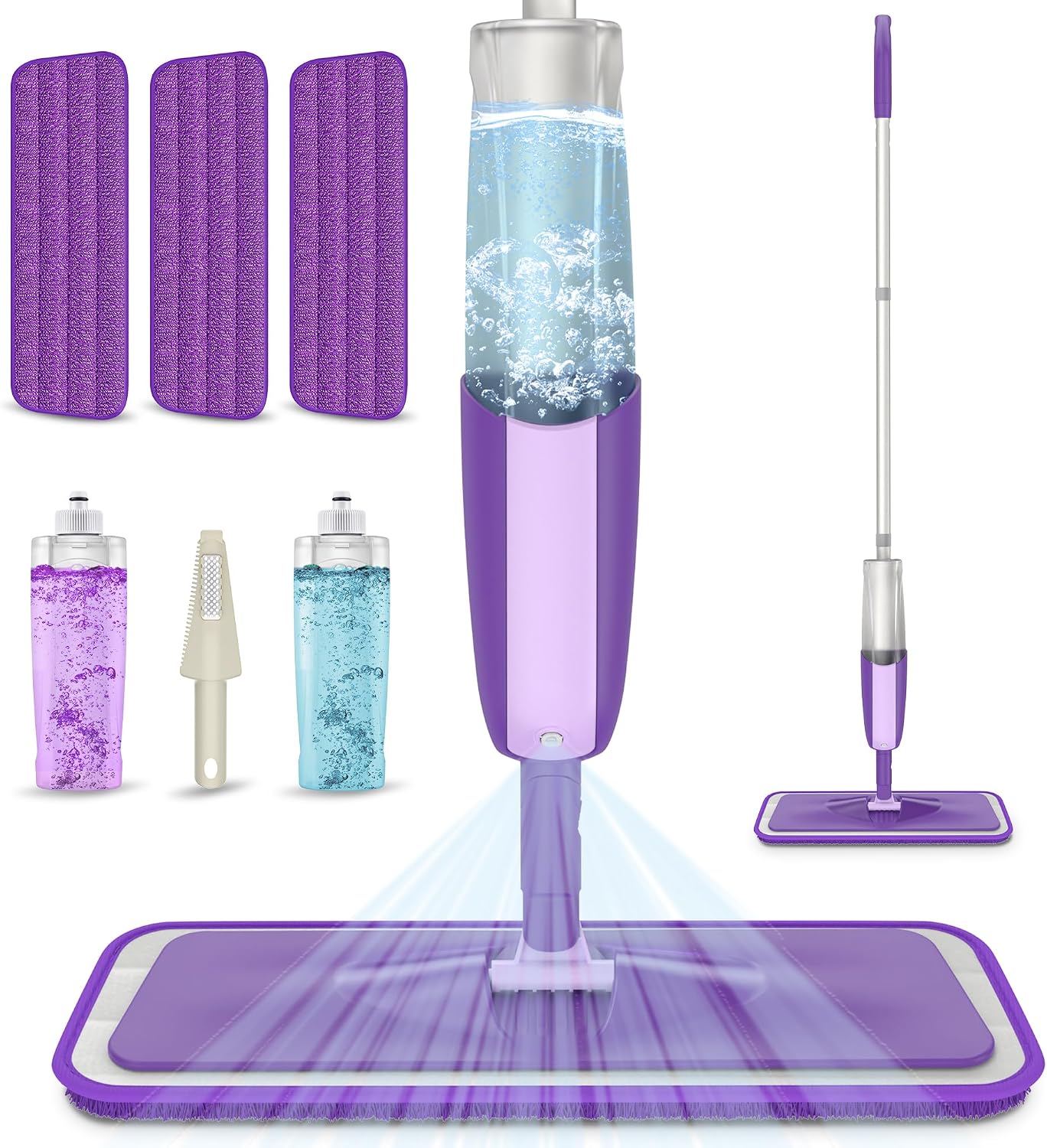 Mopa Fregona con Pulverizador, MEXERRIS Mopas de Limpieza Suelos con 2 Botellas Recargables Spray Mop Fregona Microfibra para el Hogar, Cocina, Industrial, Azulejos, Madera Dura, Madera, Laminados
