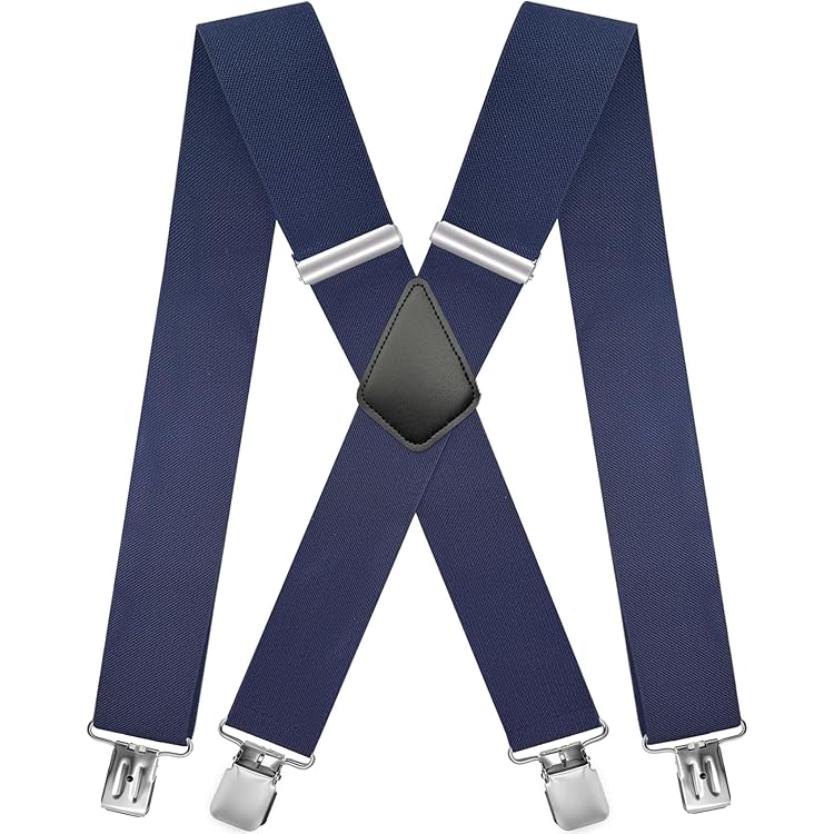 HISDERN Bretels voor heren, 5 cm breed, met zeer sterke 4 metalen clips, X- vorm, lange bretels, eenheidsmaat, verstelbaar en elastisch, zwart1, Eén Maat