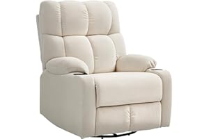 HOMCOM Poltrona Relax Reclinabile Manuale 135° con Poggiapiedi e 2 Portabicchieri, Poltroncina Reclinabile Imbottita Ergonomica in Tessuto Effetto Lino per Camera da Letto, Salotto e Soggiorno, Beige