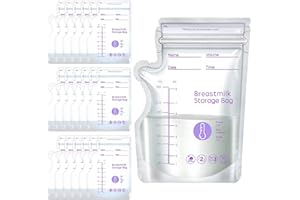 LANJUE 100 Pcs Breastmilk Storage Bags, 8oz Temp-Sensing Milk Storing Bags with Easy Pour Spout for Breastfeeding, No-Leak Self-Standing Milk Storage Pouches for Refrigeration and Freezing, 250ml