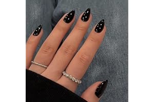 KQueenest 30 Stück Schwarz Press On Nails Kurz Mandel - Acryl Nägel zum Aufkleben, Natürlich Einfarbig Fake Nails Fingernägel zum aufkleben, Glänzende Gel Full Cover Kunstnägel für Frauen
