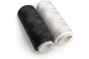 SEYOU Fil à Coudre Noir et Blanc 2 Pcs en Polyester. 2 Bobines de 180m. Fil Pour Coudre Tout Usage Textile Sauf Pour Travaux Extérieur. 1pc en Noir + 1pc en Blanc