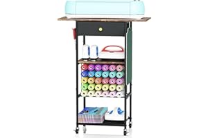 Yitexin Rolling Craft Table with Storage with 30 Vinyl Roll Holder and Drawer, Craft Storage Cart Compatible with Cricut Machines, Craft Storage Cabinet Organizer Workstation