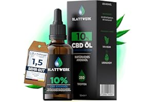 ‎BLATTWERK360 CBD Öl 10% - Vollspektrum Extrakt CBD Tropfen - Deutsche Qualitätsmarke - Cannabidiol Tropfen - Echtes Cannabisöl - Deine natürliche Alternative - 10ml - 250 Hanföl Tropfen - 1000mg CBD - BLATTWERK