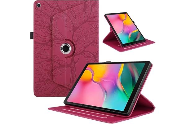 Coque pour Samsung Galaxy Tab A 10.1 Pouces 2019 (SM-T510/T515), Etui Premium Cuir PU Rotatif à 360 Antichoc Degrés Flip Case Cover Fonction Support Housse - Rouge