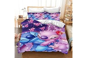 DELLIOP Funda nórdica Lilo & Stitch para niña | Cubierta de edredón con Cremallera + 2 Fundas de Almohada de 50 x 75 cm (Morado, Individual (90x190))