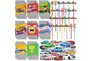 BOIKOKY 148 Pezzi Per Festa A Tema Macchine Da Corsa - 24 Quaderni Macchina Da Corsa, 24 Penne Decorative, 100 Adesivi per Bambini
