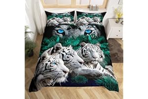LOUSSIESD Tigre Copripiumino Animale Selvatico Set Biancheria Da Letto Per Bambini Adulti Safari Gatti Consolatore Set Morbido Della Fauna Selvatica Bianco Tigre Biancheria Da Letto & Lino Singolo Dimensioni