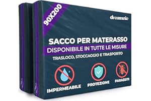 Dreamzie Coprimaterasso in Plastica Opaca 90x200 cm, Custodia Materasso per Trasloco, Stoccaggio e Trasporto con Cerniera (Spessore 30 cm), Resistente Agli Strappi, Set di 2