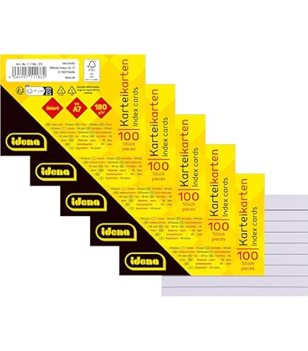 Herlitz 10836310 Systeemkaarten, A4/A5/A6/A7/A8, 100 stuks A8 gelinieerd, blauw