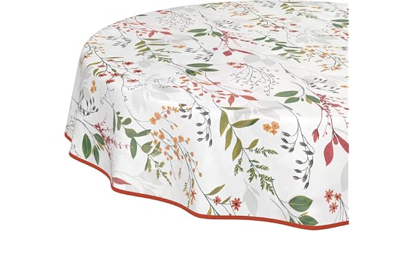 Nappe en Toile cirée Lavable, Facile d'entretien, imperméable, Effet Lotus, pour Table de Jardin, Naturelle, Ronde, 140 cm, avec Ourlet (bordée)