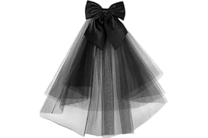 CHIC DIARY Women's Short Bridal Veil with Bow, Black/White Tulle Veil with Comb, JGA Fancy Dress, Wedding Costume, Festive Outfit