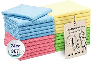 ‎ZOLLNER ZOLLNER 24er Set Mikrofasertücher für streifenfreien Glanz - flusenfreie und saugstarke Reinigungstücher - waschbar bis 60°C - Mehrfarbig in 32x32cm - Hotelqualität
