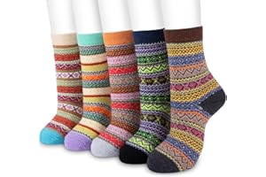 SMALUCK Women Winter Socks, 5 Pairs Thermal Wool Warm Knitting Ladies Socks Vintage Style Cotton Thick Bed Sock Multicoloured for Home Office School, 4/8 UK