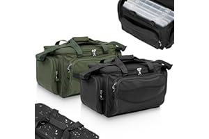 Physionics® Fishing Bag Waterproof Large 56/31/30 cm Army Green/Black with Padded Shoulder Strap and Carry Handles - Fishing Box, Fishing Case, Fishing Bag, All-Purpose Bag, Carp Bag