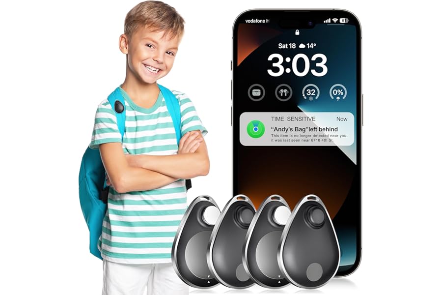 Utag Kids GPS Locator 4-Pack Security Label - Works with Apple Find My (iOS Only), Lost Mode, Anti-Removal Device with MFi Certified