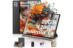SUAAT Tablet Android 14 10 Pollici 20GB RAM+128GB ROM(1TB TF), Octa-Core,2.0Ghz, WiFi6,Widevine L1, Bluetooth 5.0, GMS,6000 mAh, 5MP + 8MP,OTG, Cast, Tablet PC con Custodia,tablet in offerta,Nero